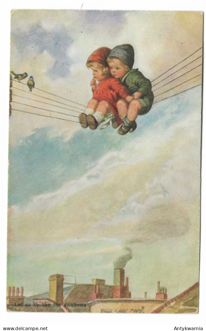 Wally Fialkowska , Let Us Fly Like The Swallows, Couple D'Enfants Sur Fils Téléphoniques - Carte A.V. N° 1014  H735 - Fialkowska, Wally