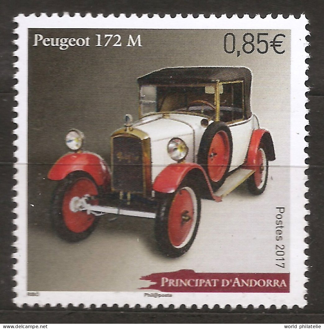 Andorre Français 2017 N° 805 ** Musée, Automobile, Voiture, Peugeot 172 M, Coupe Des Alpes, Torpédo Grand Sport, Course - Nuevos