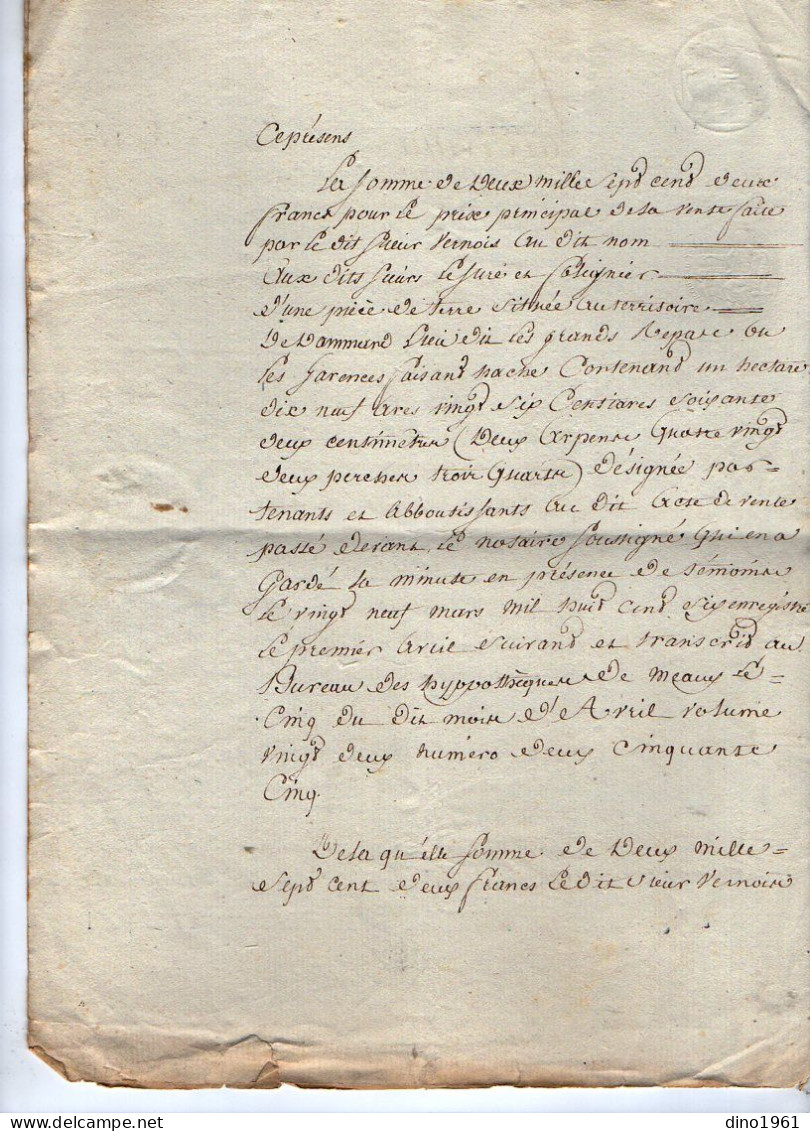 VP22.697 - LAGNY - Acte De 1807 - Quittance Par Mme Vve TOUSSAINT De TOURNAN à Mrs LEJEUNE à DAMPMART - Manuscrits