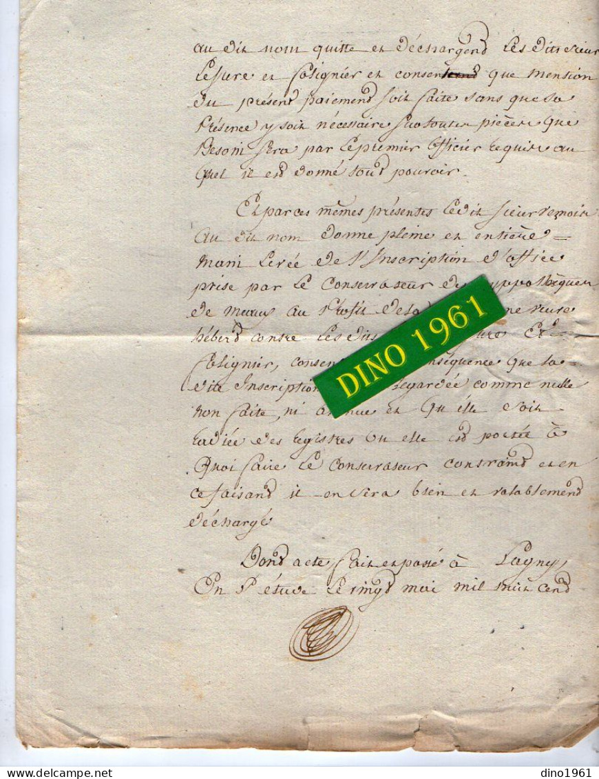 VP22.697 - LAGNY - Acte De 1807 - Quittance Par Mme Vve TOUSSAINT De TOURNAN à Mrs LEJEUNE à DAMPMART - Manuscrits