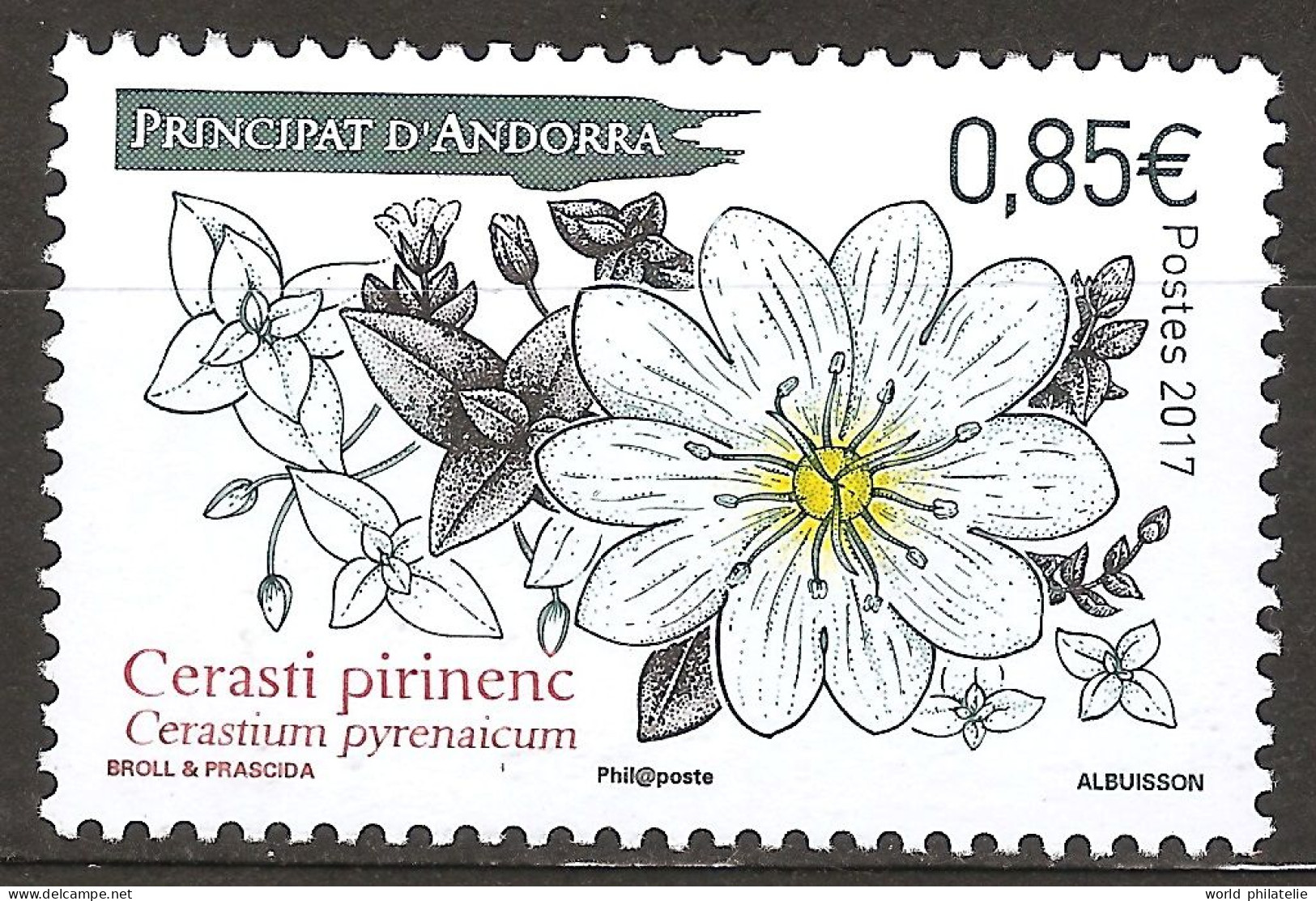 Andorre Français 2017 N° 806 ** Flore, Fleur, Nature, Cerastium Pyrenaicum, Céraiste Des Pyrénées, Bourgeon, Pétales - Ungebraucht