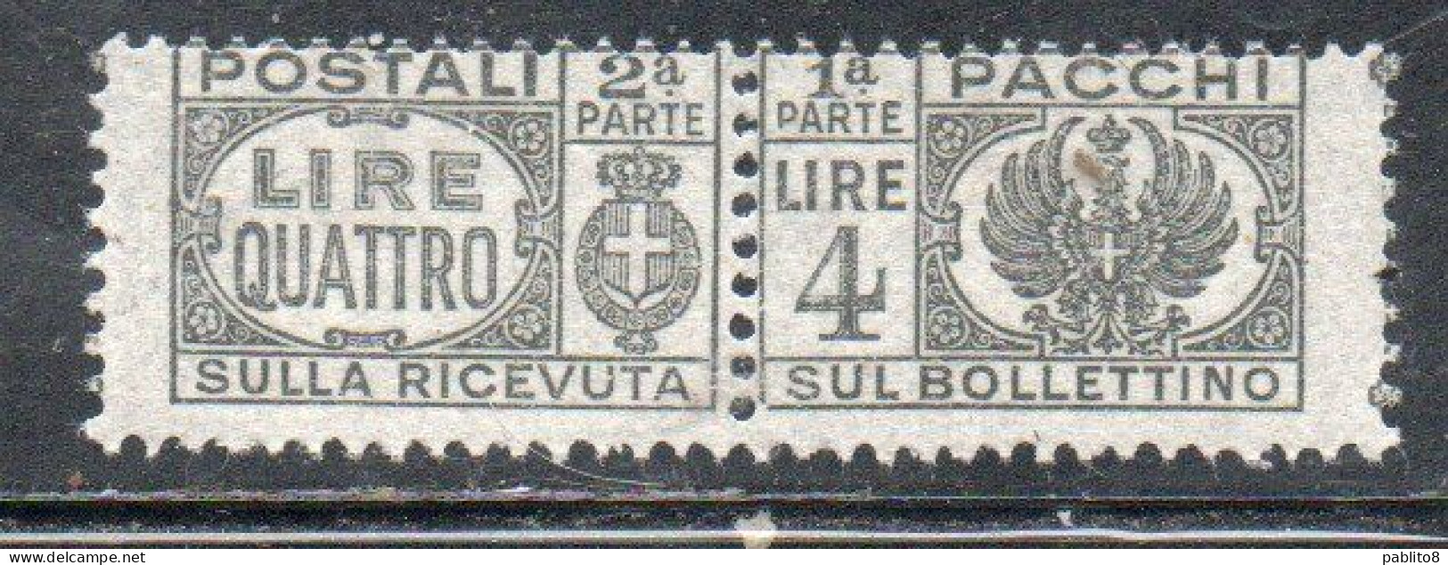 ITALIA REGNO ITALY KINGDOM 1946 LUOGOTENENZA PACCHI POSTALI SENZA FASCI LIRE 4 MNH - Paketmarken