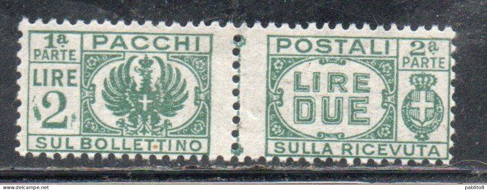 ITALIA REGNO ITALY KINGDOM 1946 LUOGOTENENZA PACCHI POSTALI PARCEL POST SENZA FASCI LIRE 2 MNH - Paketmarken