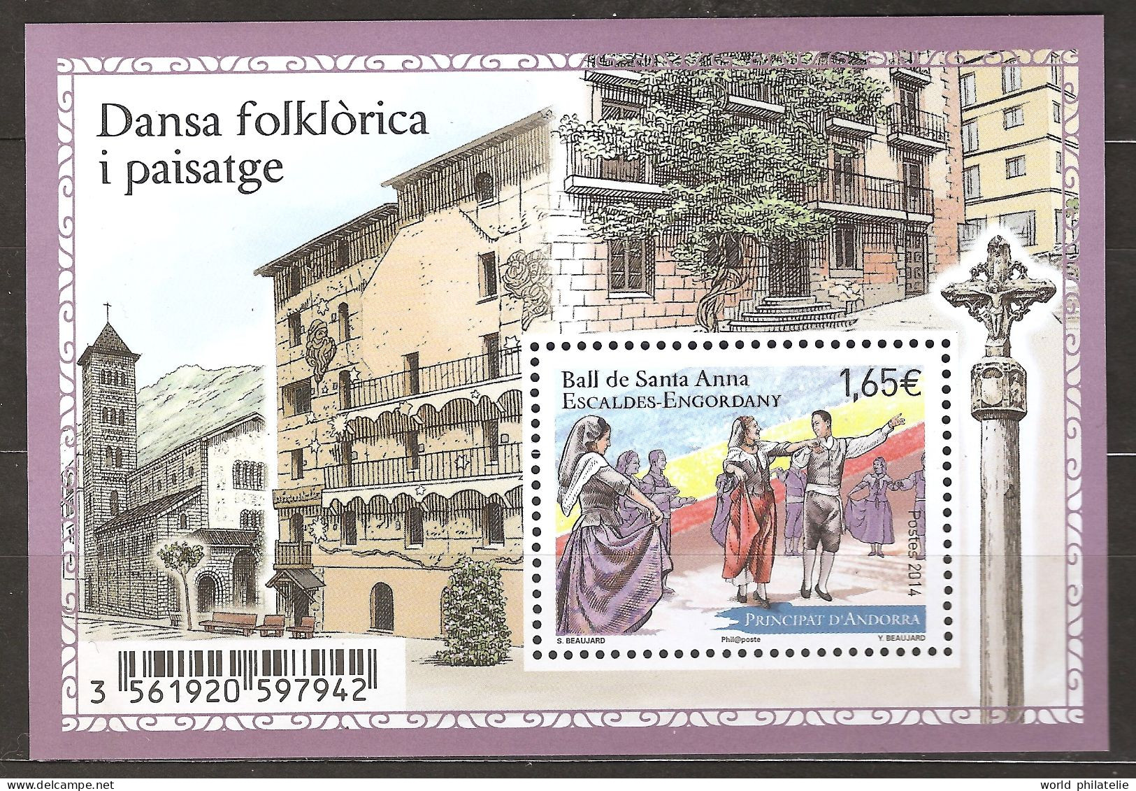 Andorre Français 2014 N° Feuillet Du 757 ** Danse, Ball De Santa Anna, Fête, Escaldes, Croix, Eglise Saint-Pierre-Martyr - Unused Stamps