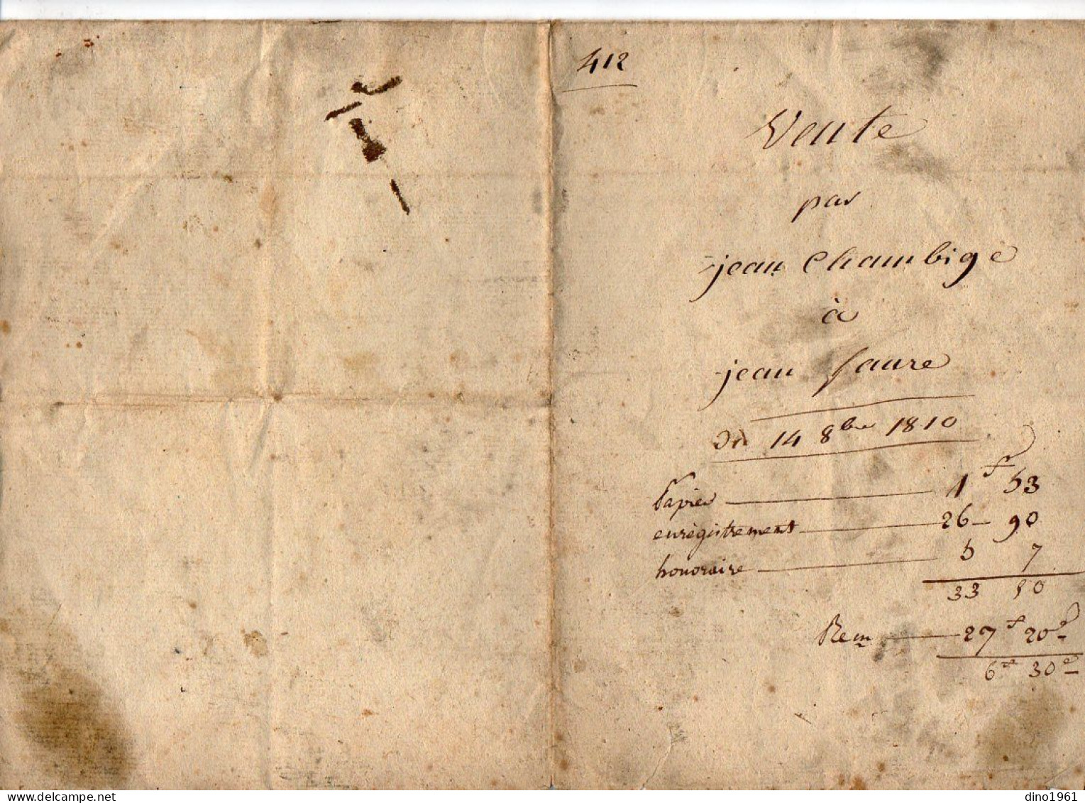 VP22.700 - Acte De 1810 - Vente D'une Grange Située à SAINT - PONT - SUR - ALLIER Par M. CHAMBIGE à M. FAURE - Manuscripts