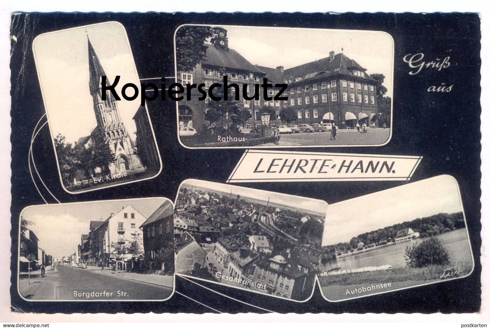 ALTE POSTKARTE LEHRTE HANNOVER RATHAUS BURGDORFER STRASSE AUTOBAHNSEE EV. KIRCHE GESAMTANSICHT Ansichtskarte AK Postcard - Lehrte