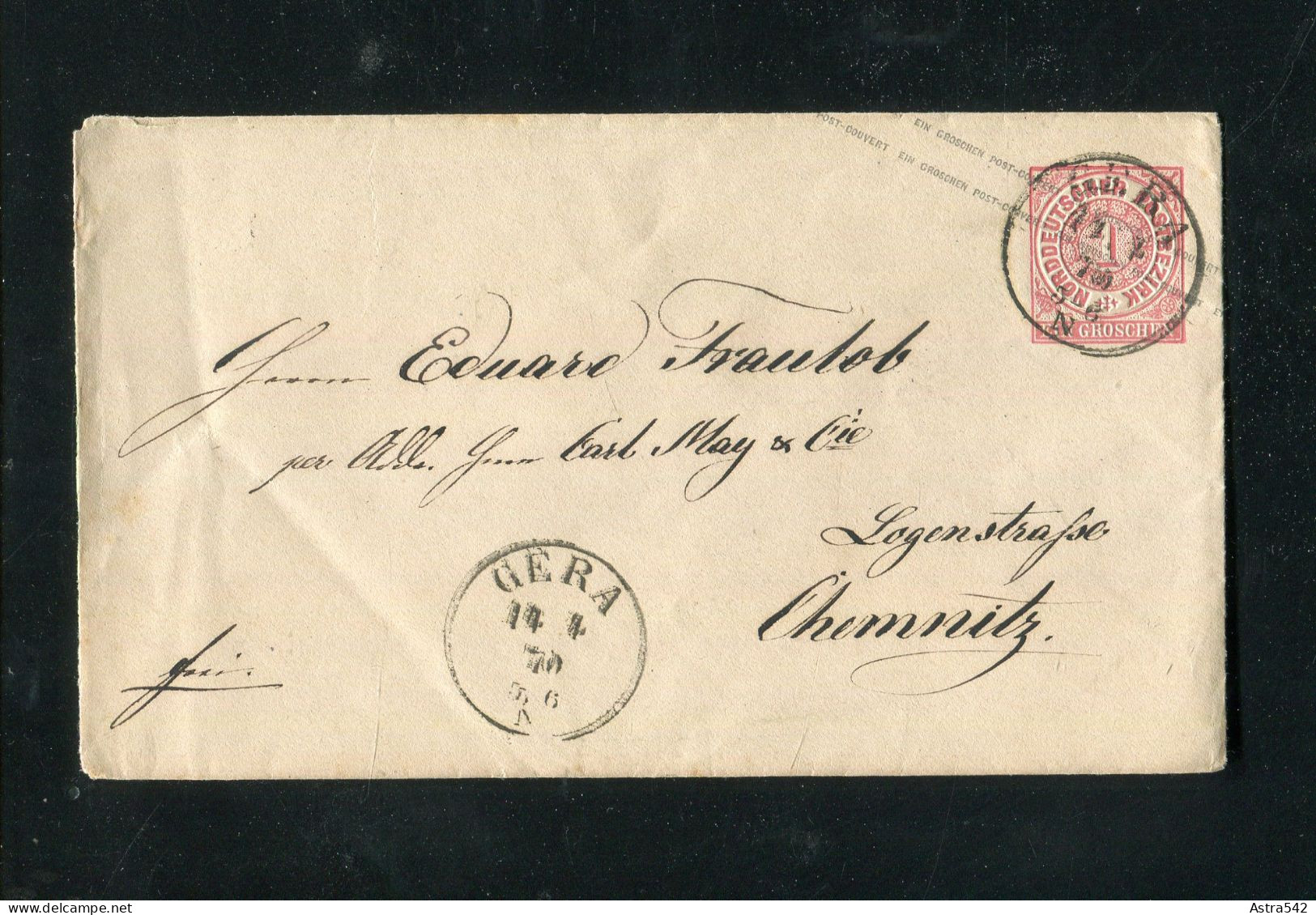 "NDP" 1875, Ganzsachenumschlag Mi. U 1a K1 "GERA" Nach Chemnitz (3705) - Interi Postali