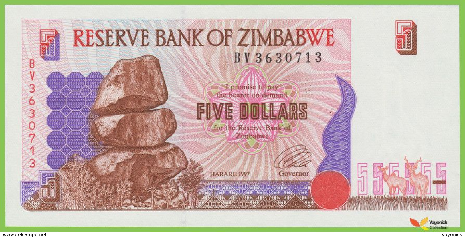 Voyo ZIMBABWE 5 Dollars 1997(1998) P5b B105b BV UNC - Zimbabwe