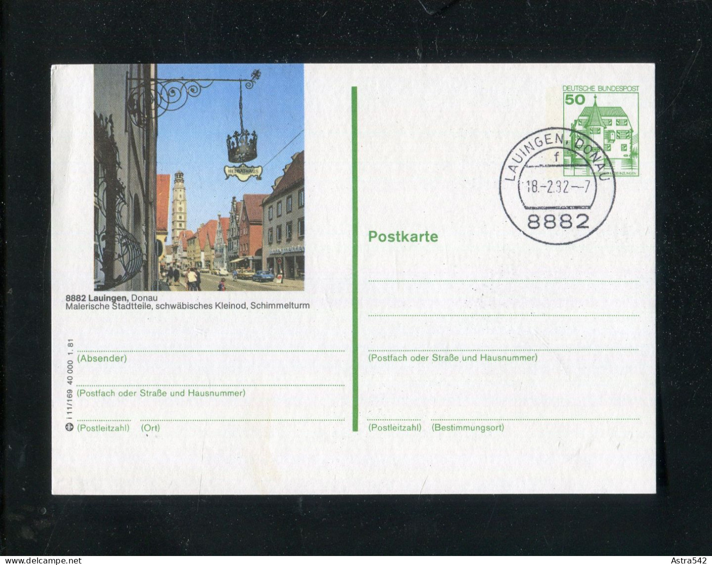 "BUNDESREPUBLIK DEUTSCHLAND" Bildpostkarte Mit Bildgleichem Stempel Ex "LAUINGEN" (3719) - Cartes Postales Illustrées - Oblitérées