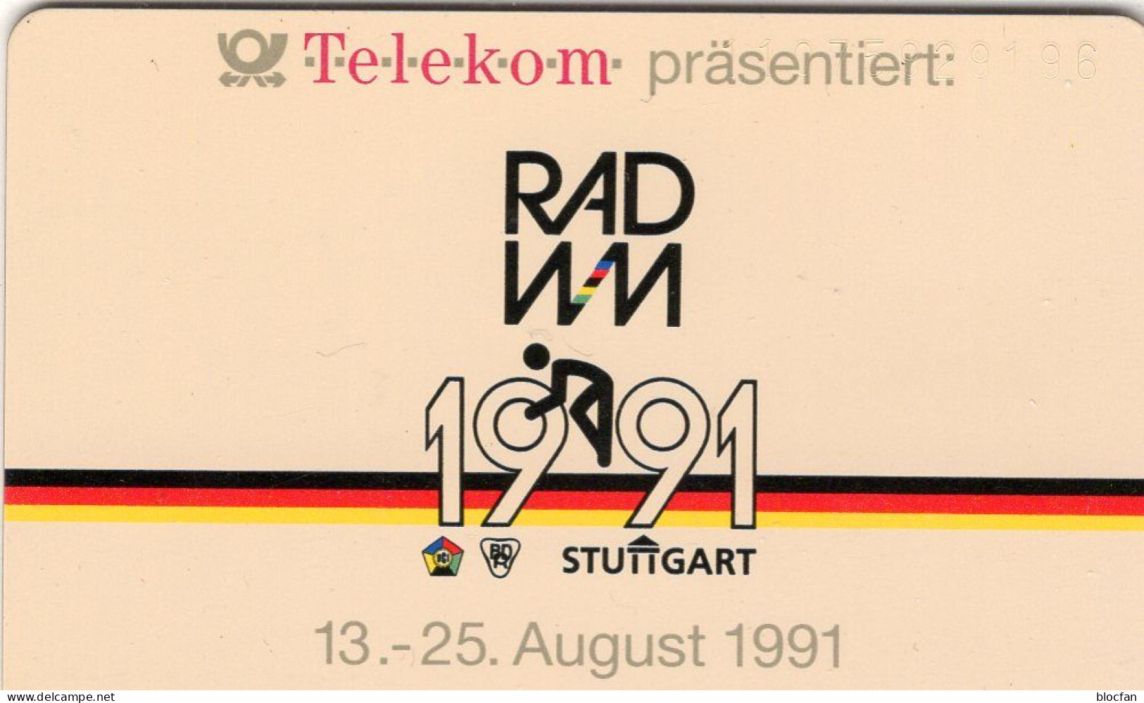 Rad-WM In Stuttgart TK A13I/1991 O 24€ 1.Auflage 14T. Sponsor Telekom Radsport TC Championat Bicycle Telecard Of Germany - A + AD-Series : Werbekarten Der Dt. Telekom AG