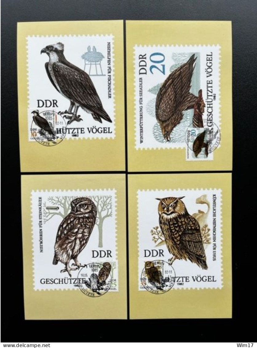 EAST GERMANY DDR 1982 SET OF 4 MAXIMUM CARDS BIRDS OWLS MI 2702/2705 18-05-1982 OOST DUITSLAND - Cartoline Maximum