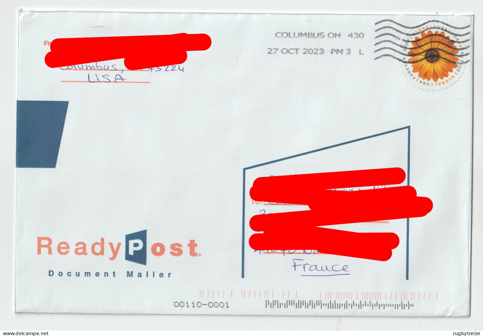 7292 Lettre Cover USA ETATS UNIS  2023 COLOMBUS READYPOST READY POST FLEUR TOURNESOL - Storia Postale