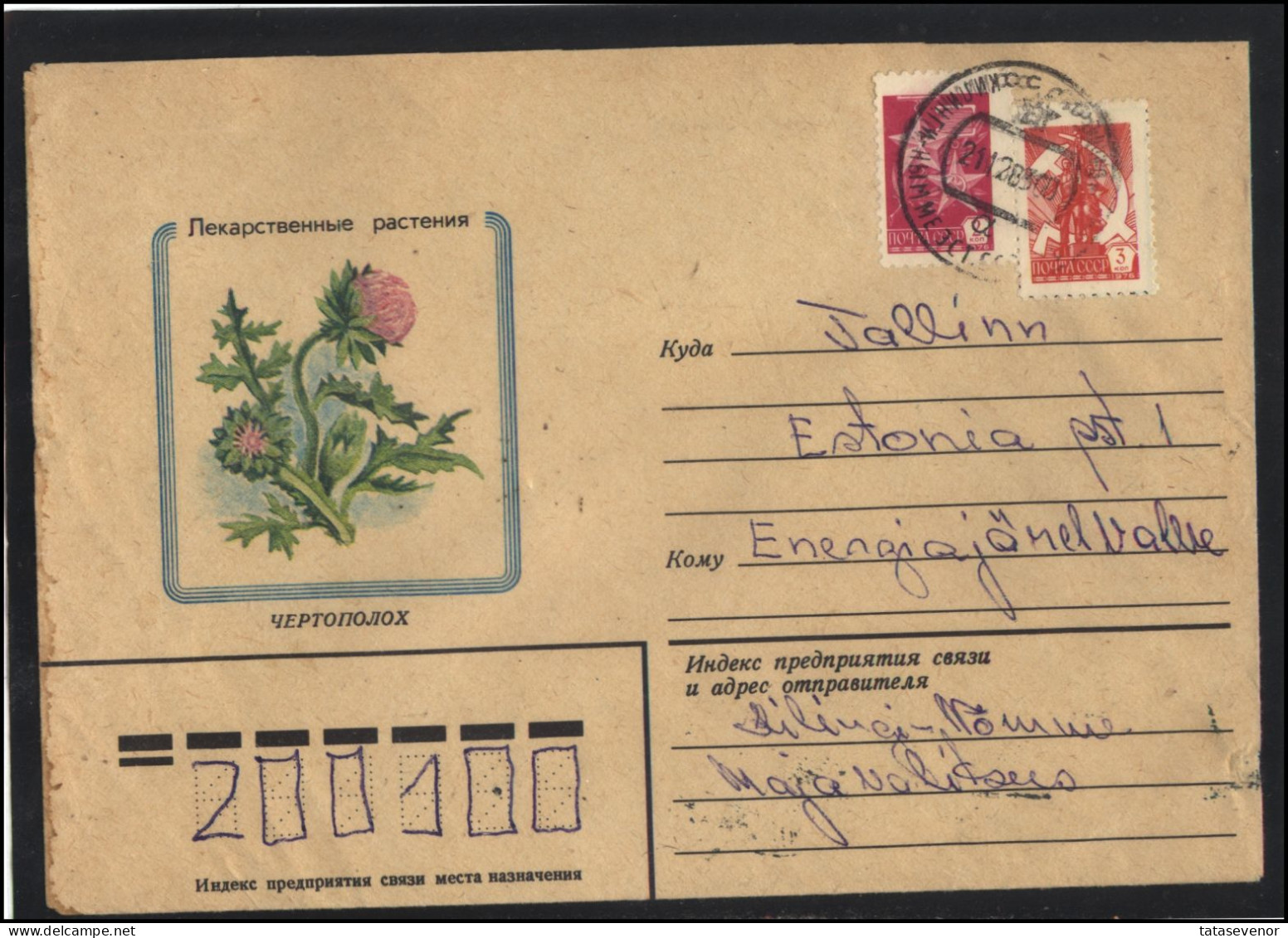 RUSSIA USSR Stationery USED ESTONIA AMBL 1267 Kilingi-Nõmme Flora Plants Herbs Scotch Thistle - Unclassified