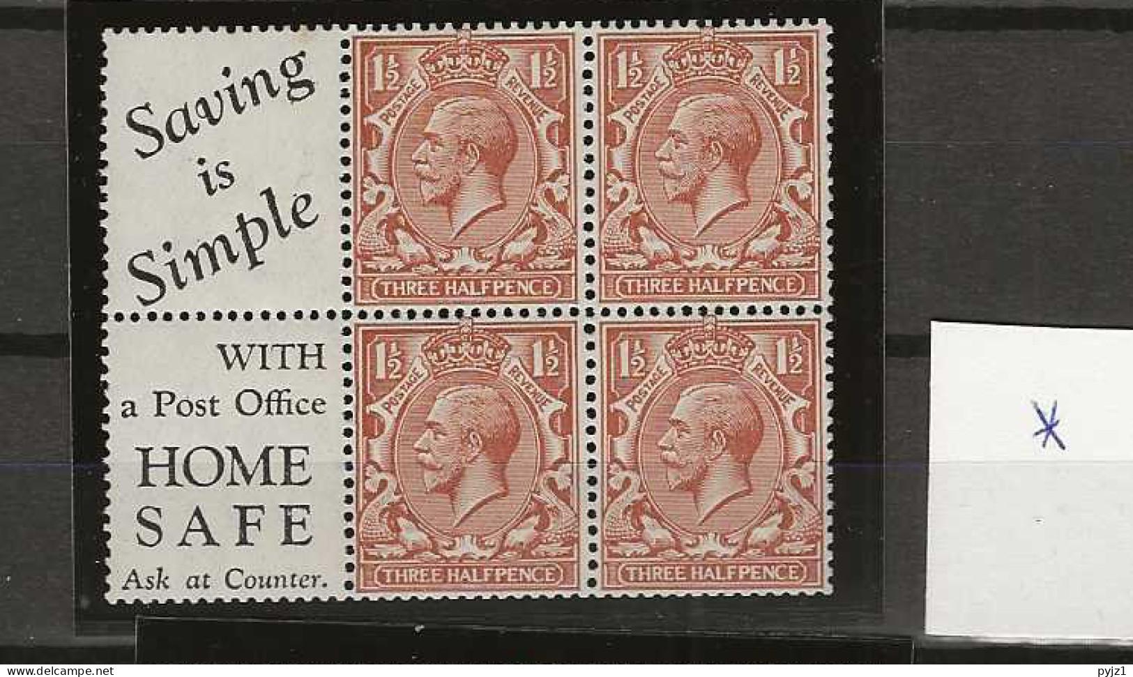 1924 MH Great Britain SG 420d Booklet Pane - Unused Stamps