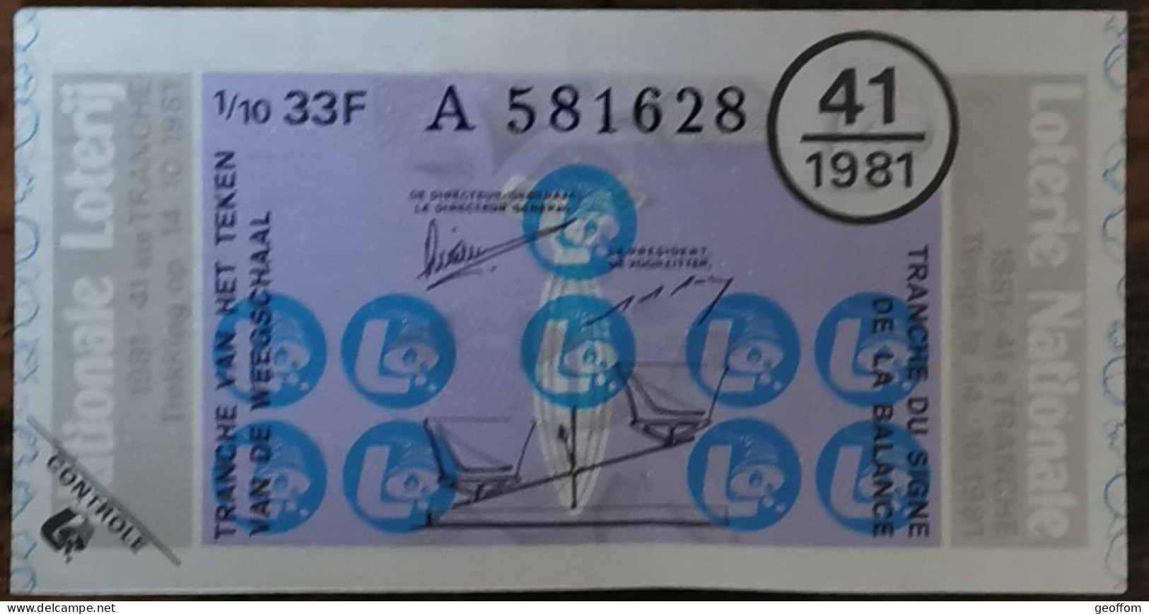 Billet De Loterie Nationale Belgique 1981 41e Tranche Du Signe De La Balance - 14-10-1981 - Billetes De Lotería