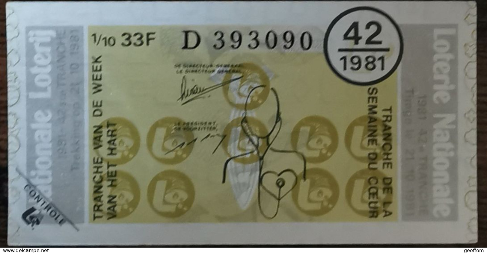 Billet De Loterie Nationale Belgique 1981 42e Tranche De La Semaine Du Cœur - 21-10-1981 - Billetes De Lotería