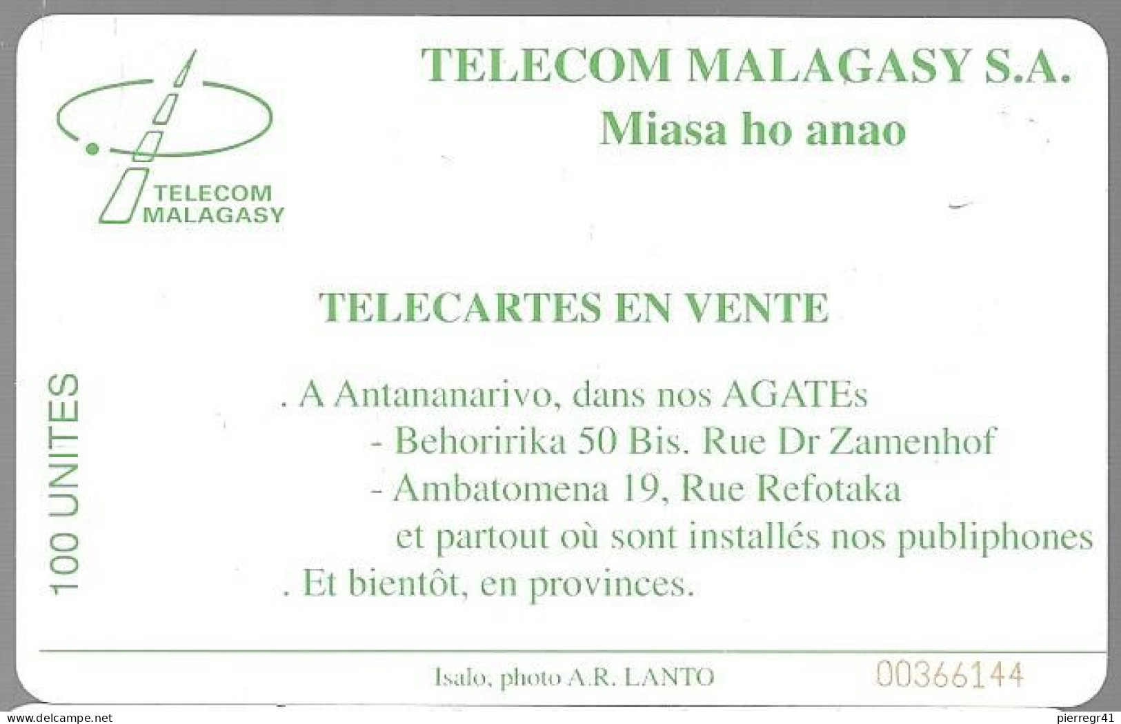 CARTE PUCE-100U-SC7-MADAGASCAR-MIASA HO ANAOV° N° Rouge En Bas A Droite N°00366144-TBE - Madagascar