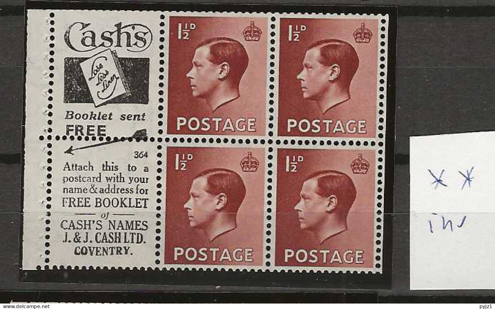 1936 MNH GB, SG 549a Booklet Pane Postfris** - Unused Stamps