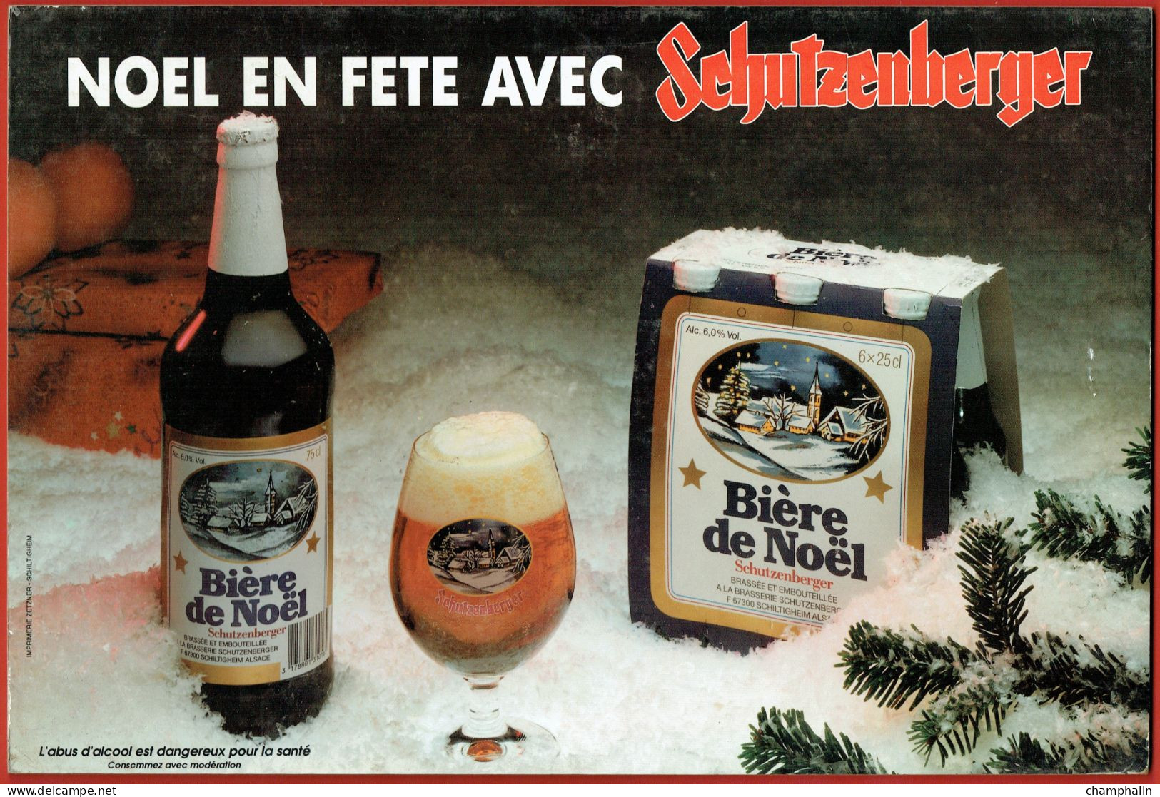 Plaque Publicitaire En Carton - Noël En Fête Avec Schutzenberger - Bière De Noël - Présentoir Publicité - Paperboard Signs