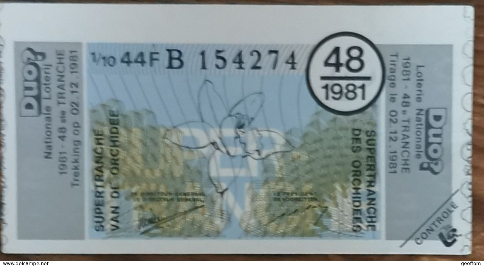 Billet De Loterie Nationale Belgique 1981 48e Tr - SuperTranche Des Orchidées  2-12-1981 - Billetes De Lotería