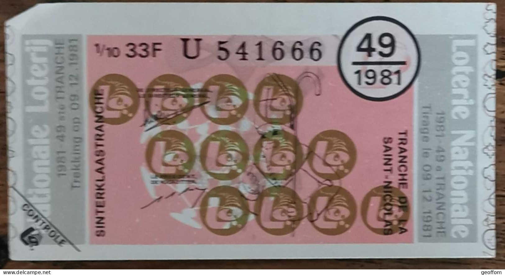 Billet De Loterie Nationale Belgique 1981 49e  Tranche De La Saint-Nicolas - 9-12-1981 - Billetes De Lotería