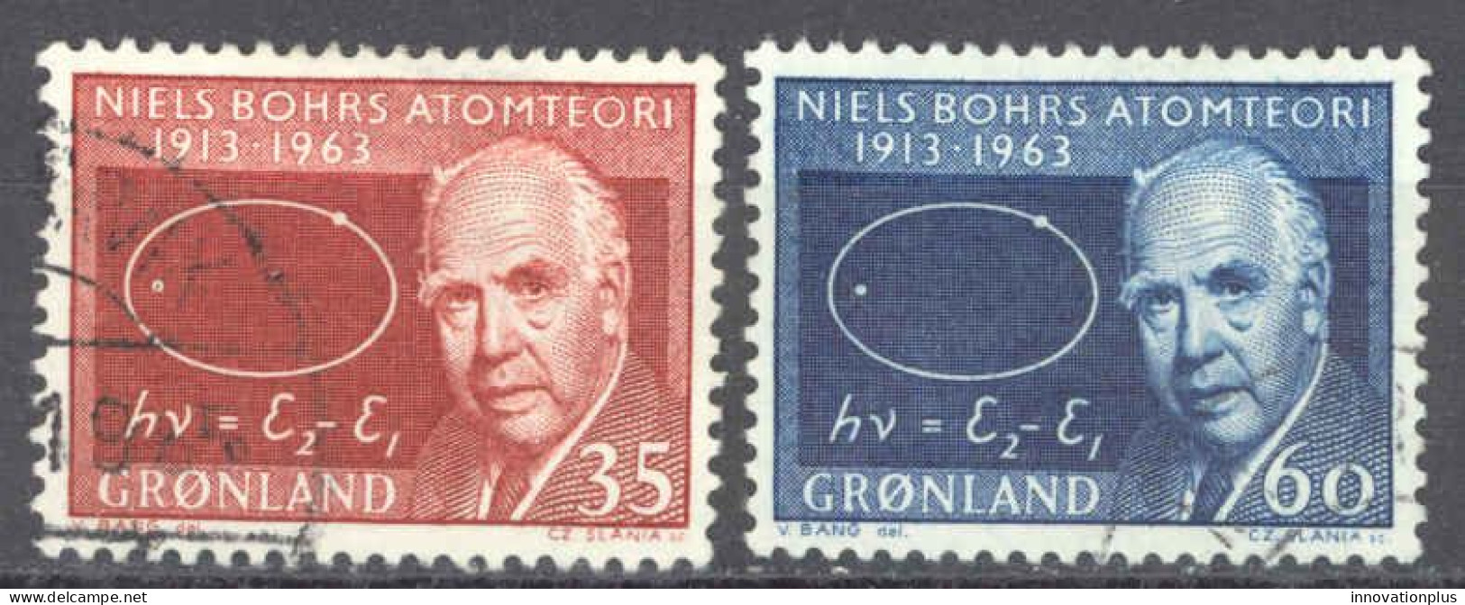Greenland Sc# 66-67 Used 1963 35o-60o Niels Bohr And Atom Diagram - Usati