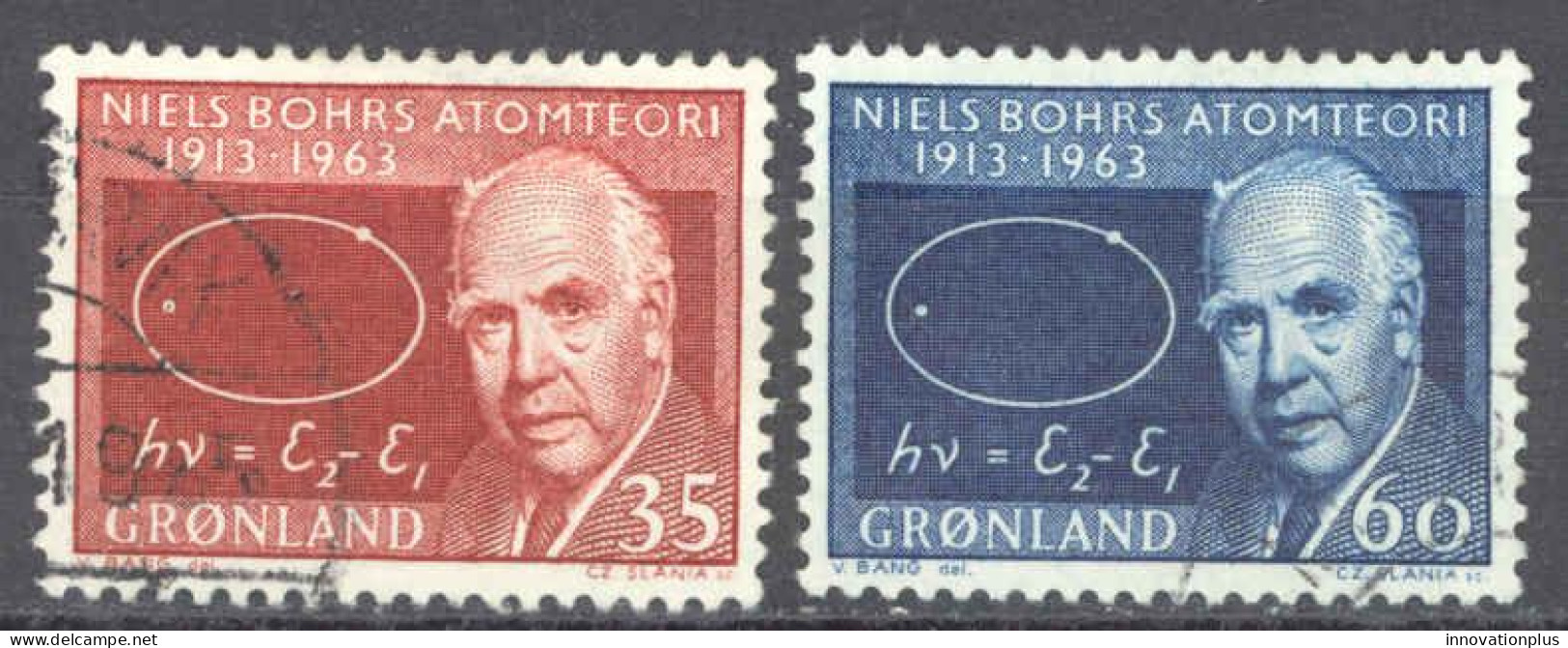 Greenland Sc# 66-67 Used 1963 35o-60o Niels Bohr And Atom Diagram - Usados