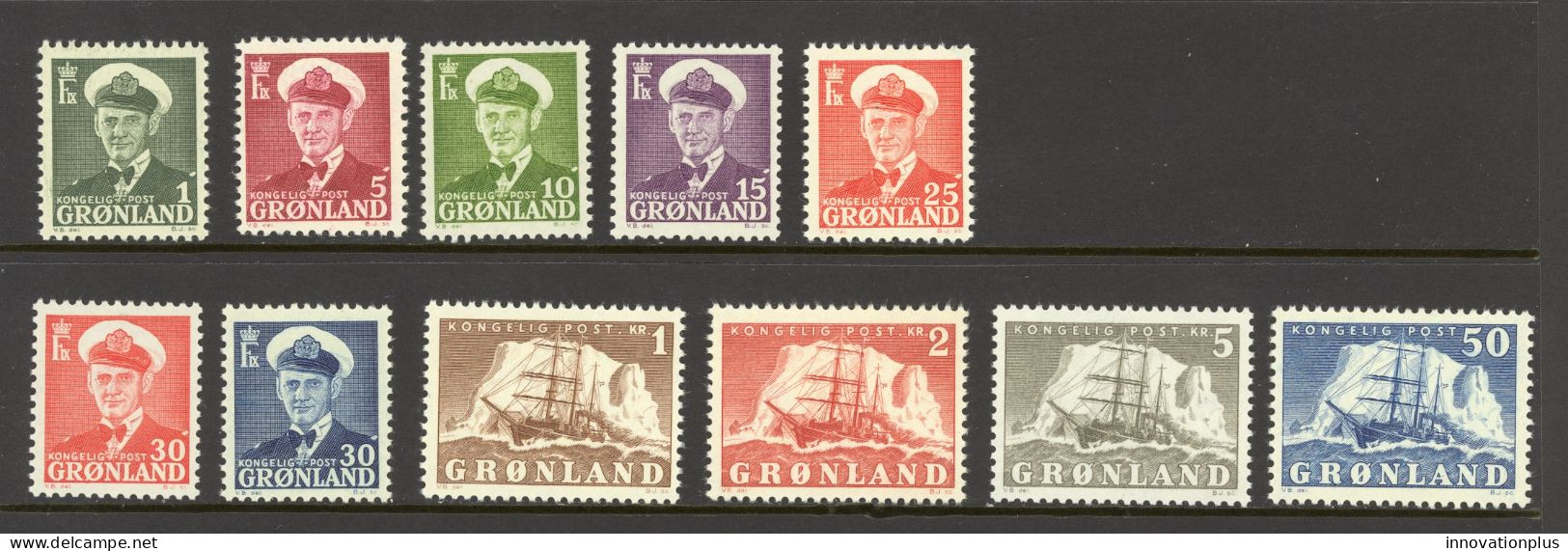 Greenland Sc# 28-38 MNH 1950-1960 Frederik IX, Polar Ship Gustav Holm - Unused Stamps