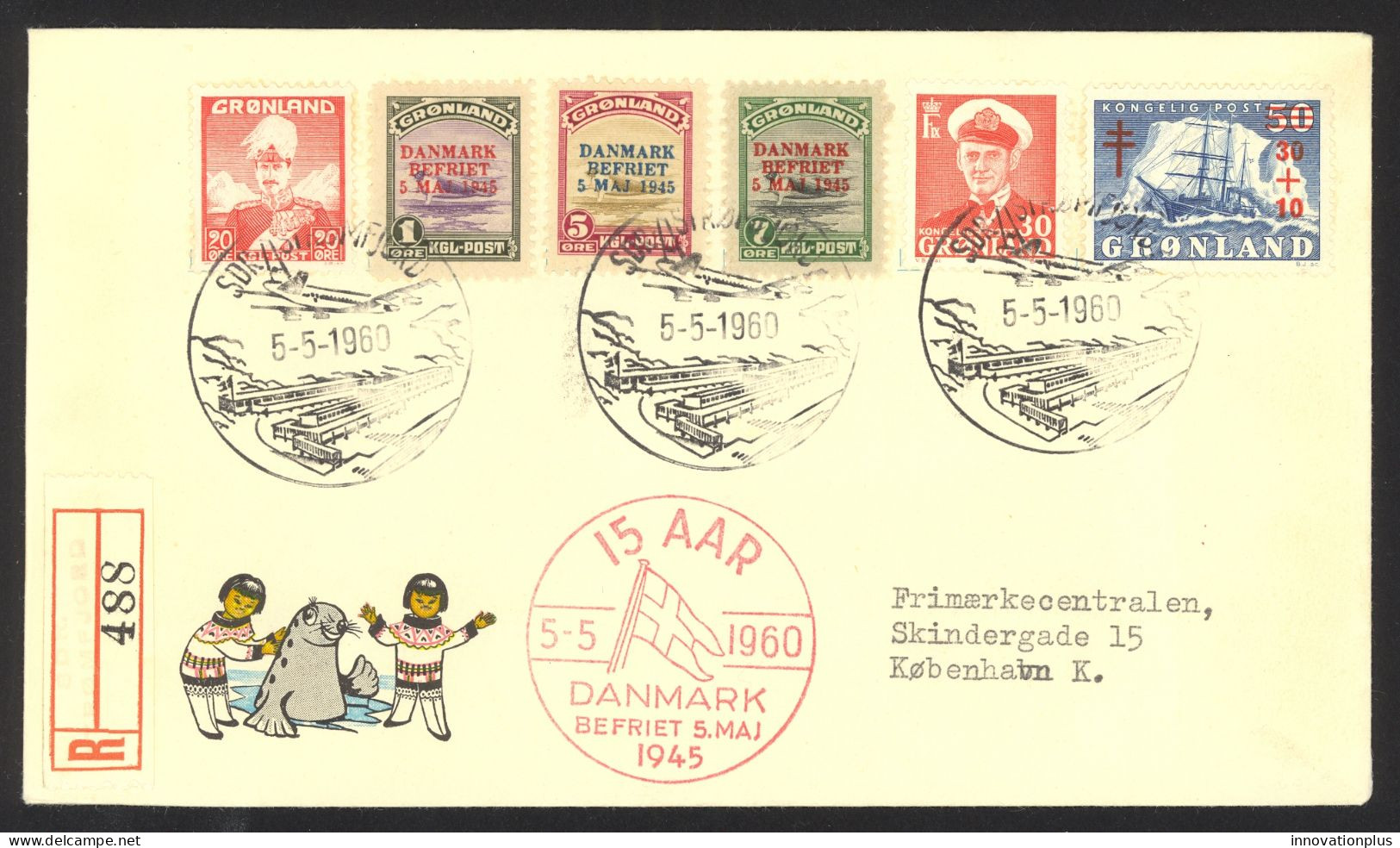 Greenland Sc# 19-21, 6, 34, B1 REGISTERED Event Cover 1960 5.5 15 AAR - Lettres & Documents