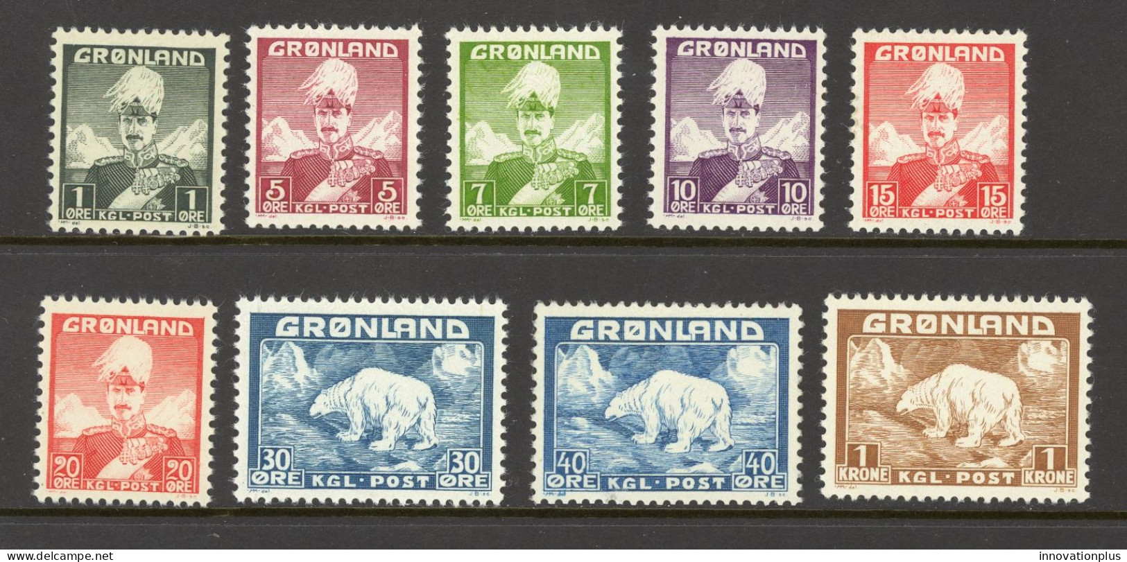 Greenland Sc# 1-9 MNH 1938-1946 Christian X, Polar Bear - Unused Stamps