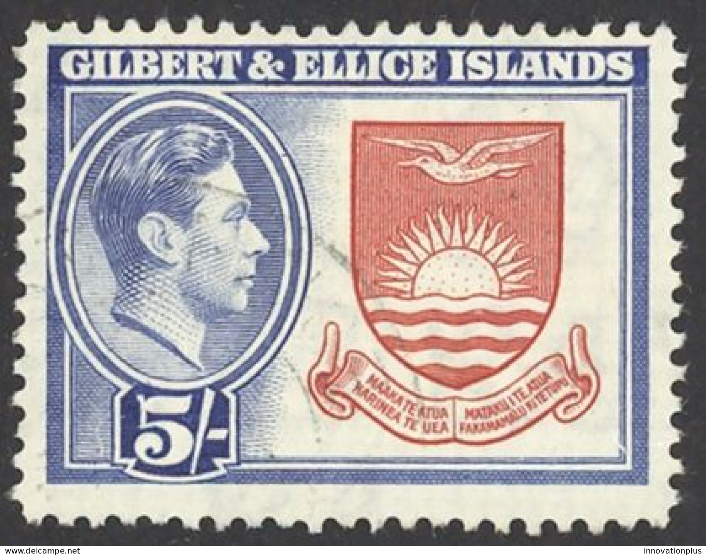 Gilbert & Ellice Islands Sc# 51 Used 1939 5sh Coat Of Arms - Isole Gilbert Ed Ellice (...-1979)