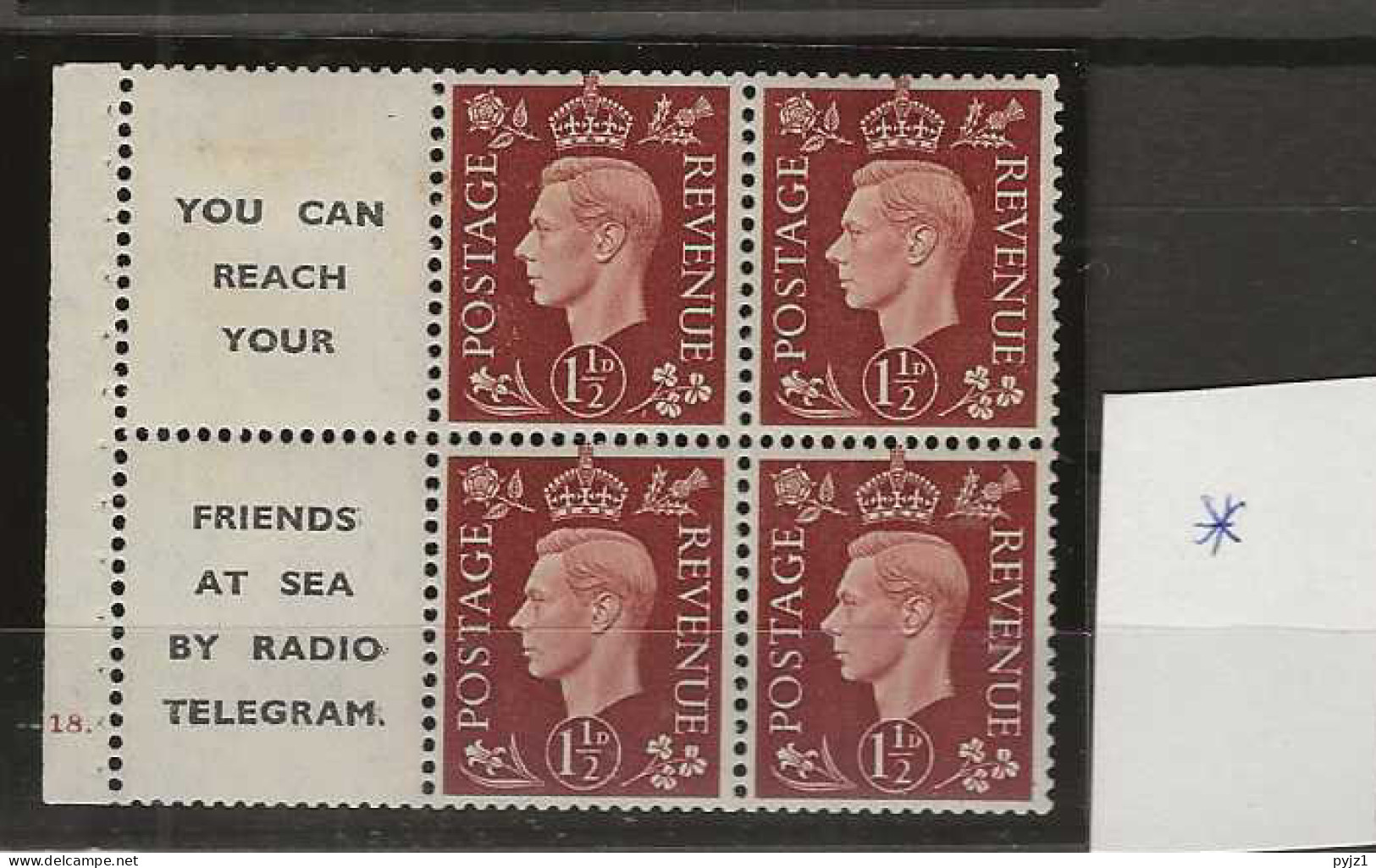 1937 MH GB, Booklet Pane With Selfedge - Unused Stamps