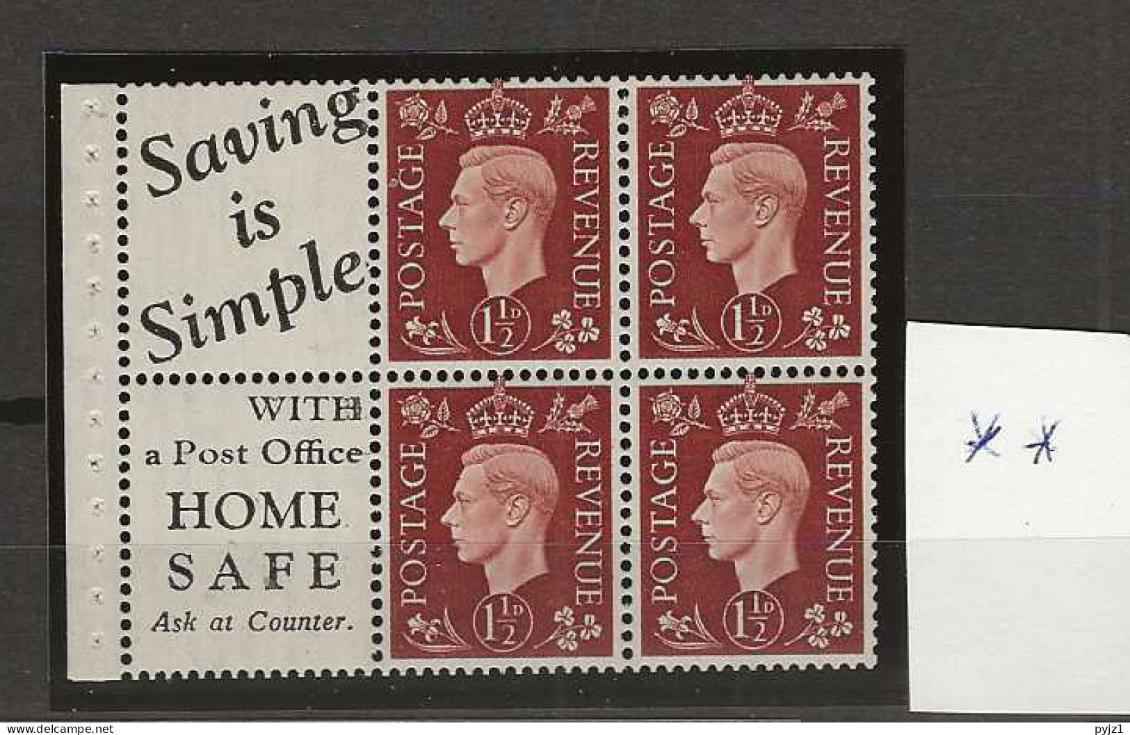 1937 MNH GB, Booklet Pane With Selfedge - Ungebraucht