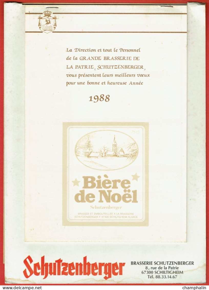 Calendrier Publicitaire Année 1988 - Bière Schutz Cherry - Brasseries Schutzenberger à Schiltigheim (67) - Big : 1981-90