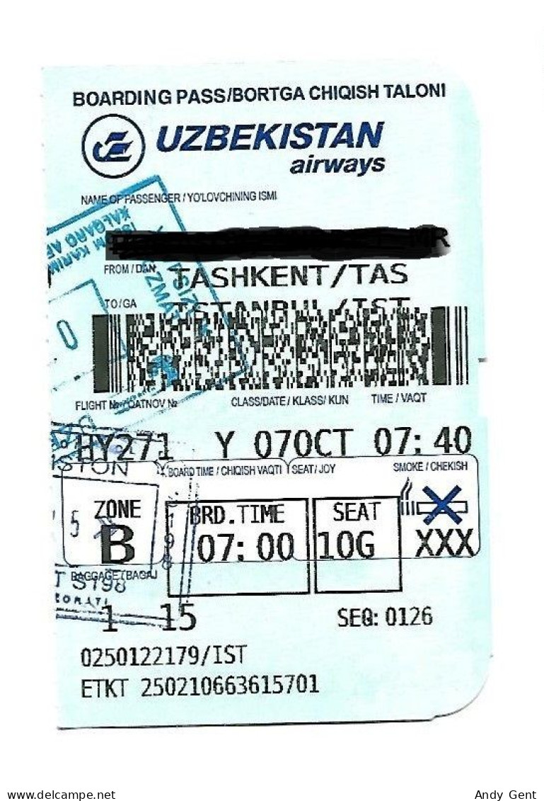 Boarding Pass / Avion / Aviation / Uzbekistan Airways / 2023 - Instapkaart