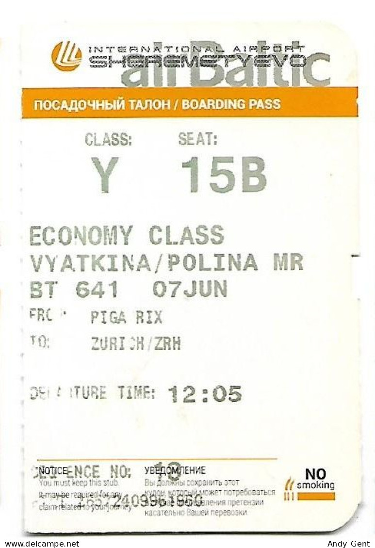 Boarding Pass / Avion / Aviation / Air Baltic - Tarjetas De Embarque