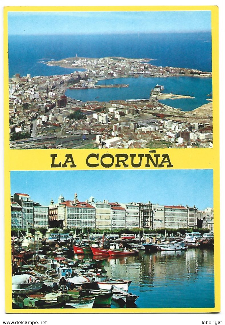VISTA AÉREA Y DARSENA / SEEN FROM AIR AND THE DRY DOCK.-  LA CORUÑA / GALICIA.- ( ESPAÑA ) - La Coruña