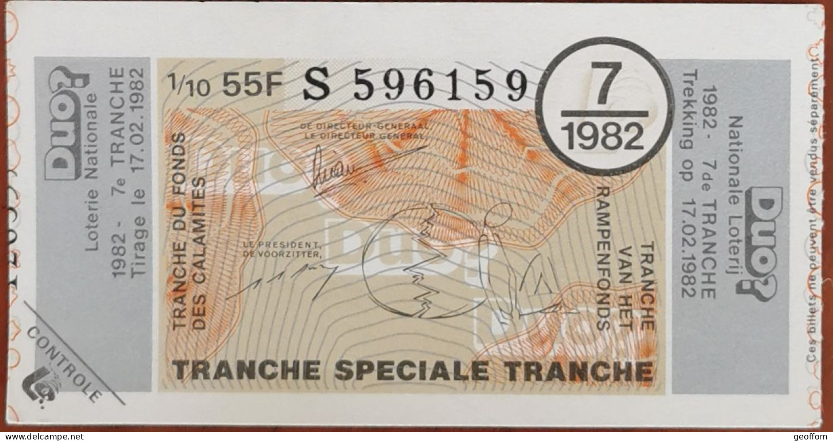 Billet De Loterie Nationale Belgique 1982 7e Tr - Tranche Du Fond Des Calamites 17-2-1982 - Billetes De Lotería