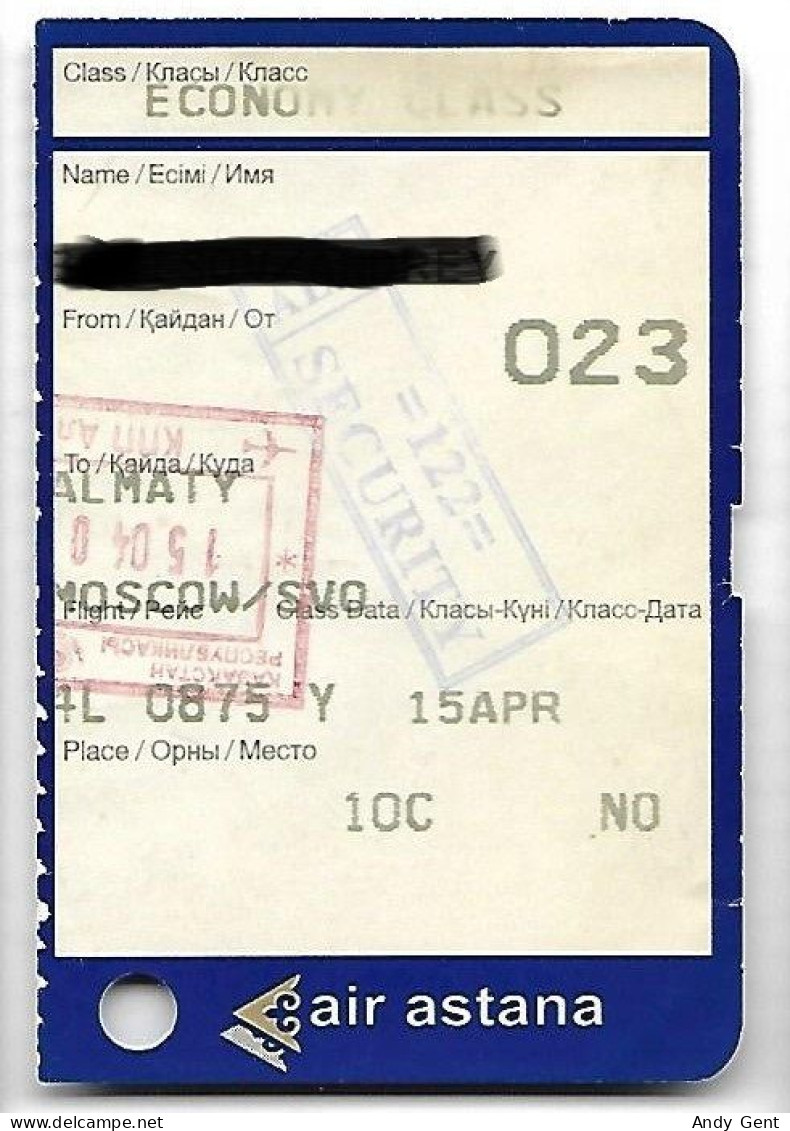 Boarding Pass / Avion / Aviation / Air Astana / 2009 / Kazakhstan - Instapkaart