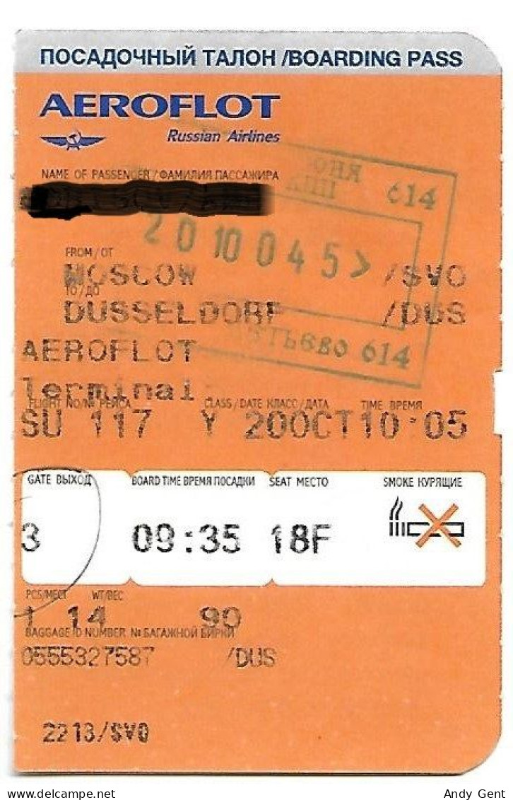 Boarding Pass / Avion / Aviation / Aeroflot / 2004 - Carte D'imbarco