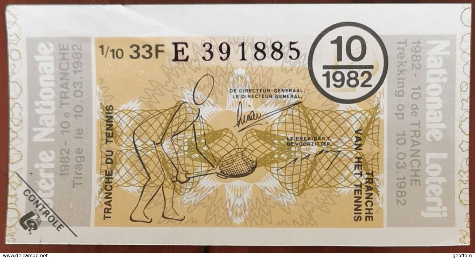 Billet De Loterie Nationale Belgique 1982 10e Tr - Tranche Du Tennis - 10-3-1982 - Billetes De Lotería