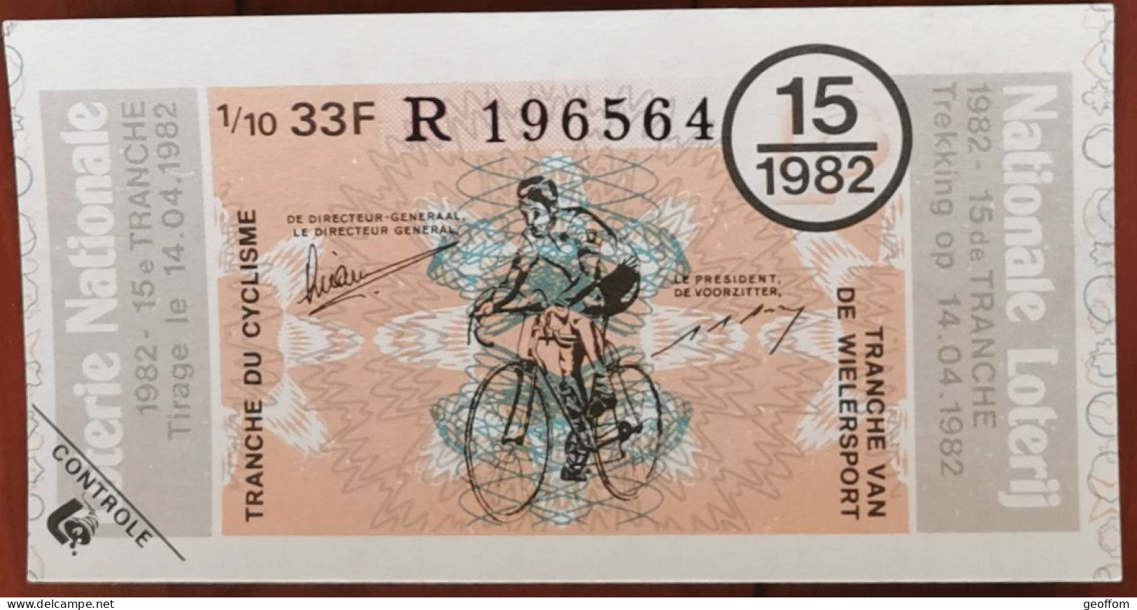 Billet De Loterie Nationale Belgique 1982 15e Tr - Tranche Du Cyclisme - 14-4-1982 - Billetes De Lotería