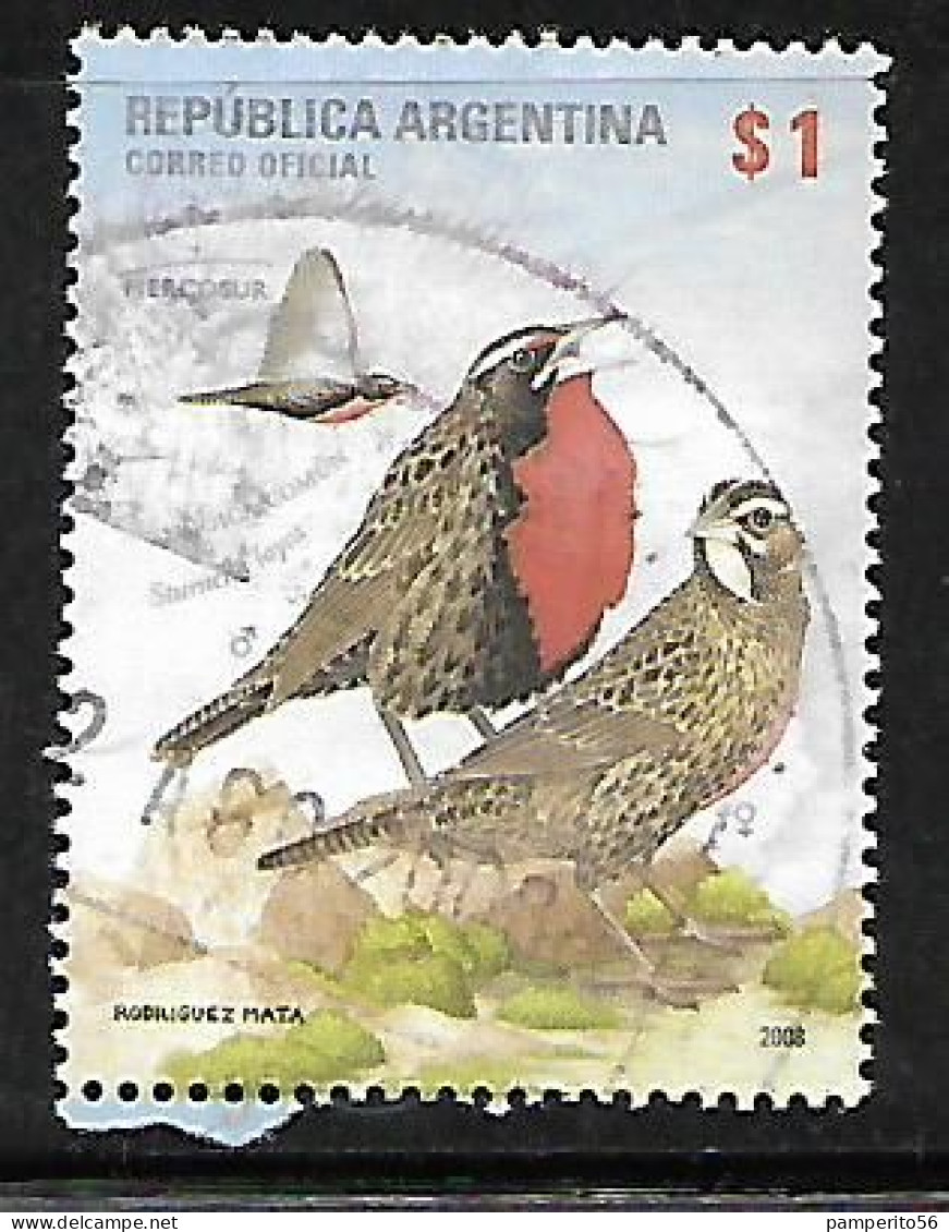 ARGENTINA - AÑO 2008 - Serie MERCOSUR - Aves Autóctonas - Loica Común - Birds - Usada - Used Stamps