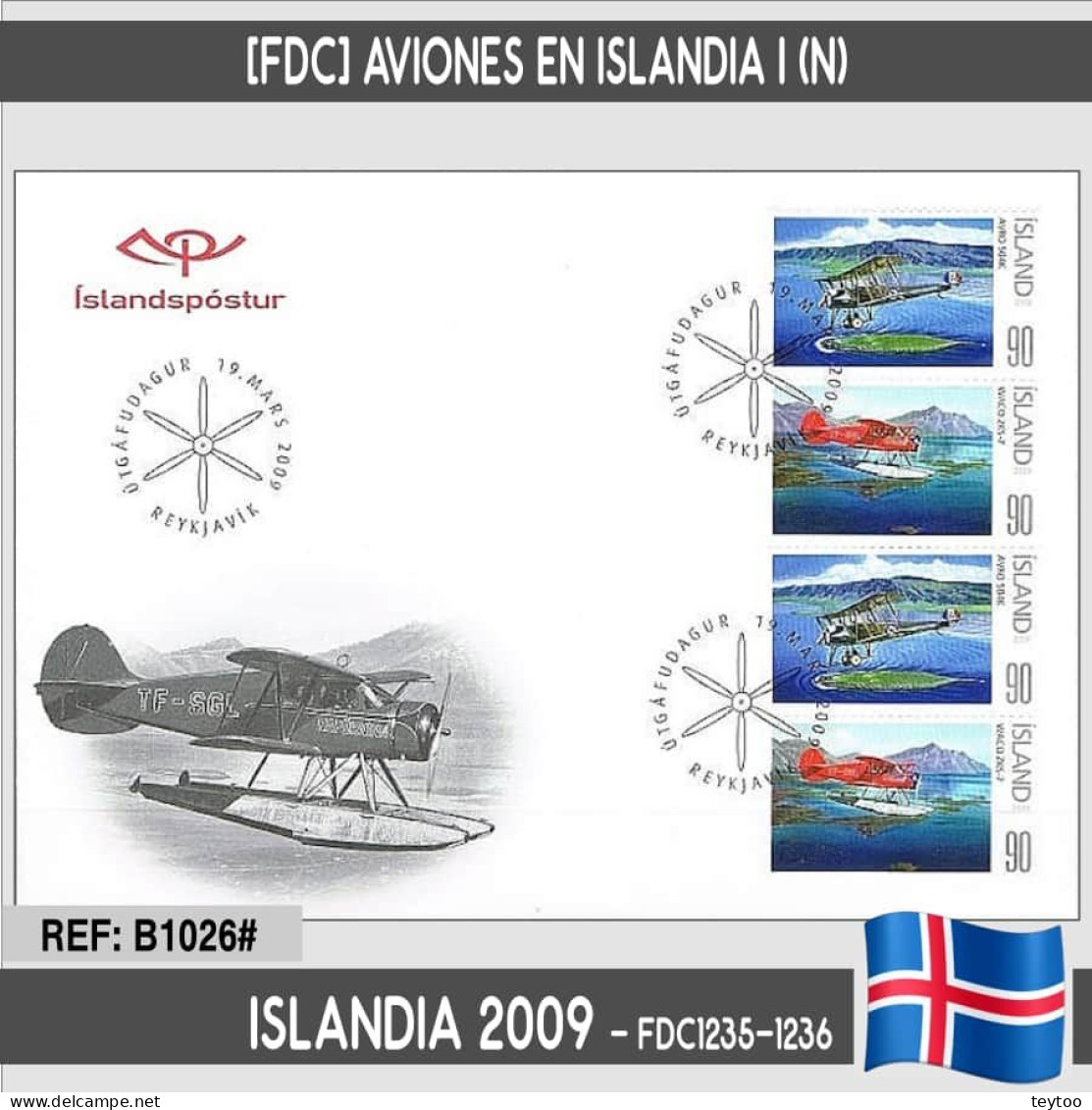 B1026# Islandia 2009 [FDC] Aviones En Islandia I (N) - FDC