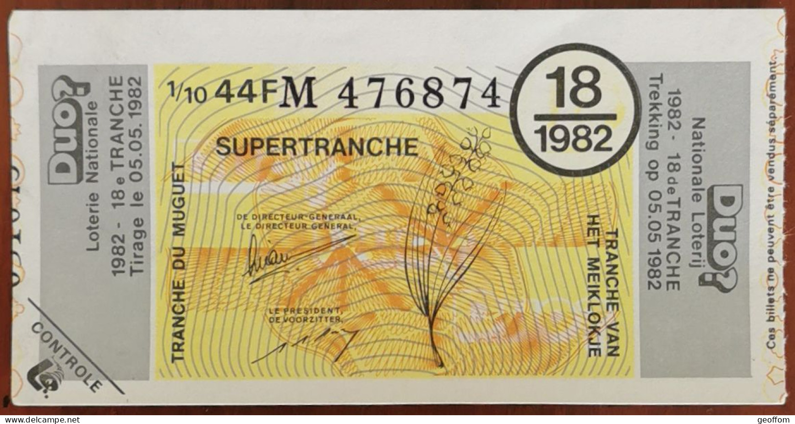 Billet De Loterie Nationale Belgique 1982 18e Tr - SuperTranche Du Muguet - 5-5-1982 - Billetes De Lotería