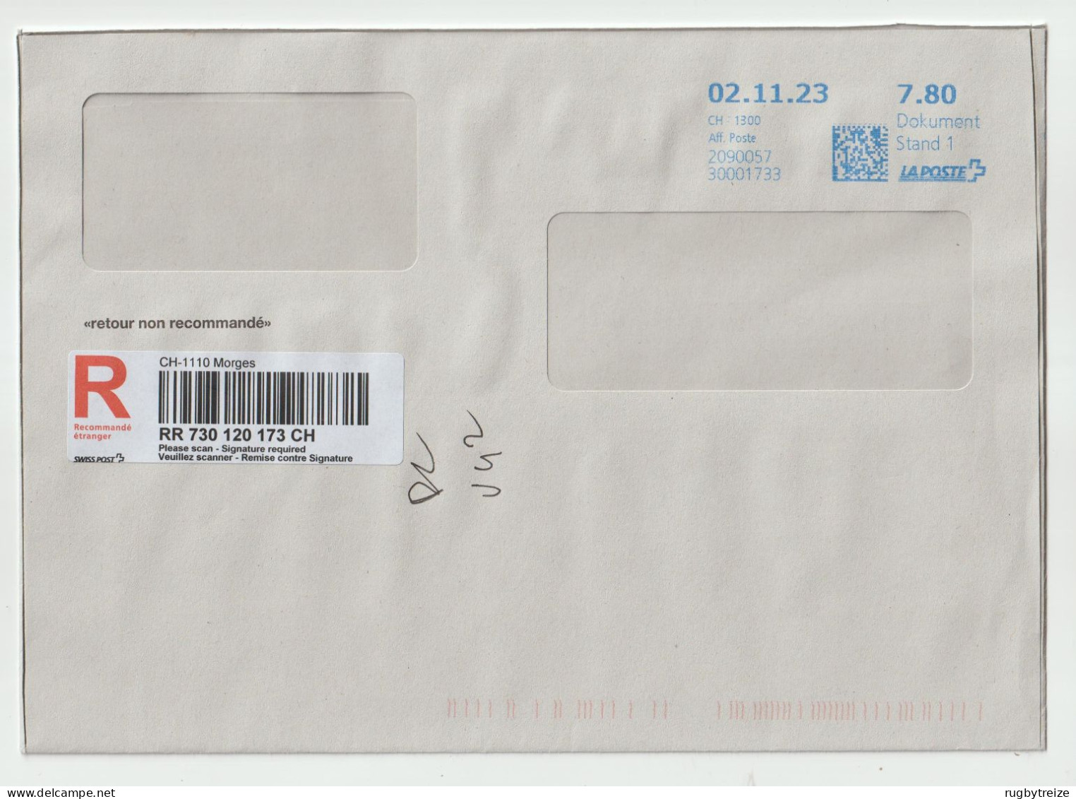 7301 Lettre Cover 2023 Recommande Registered SUISSE HELVETIA SWITZERLAND  MORGES - Cartas & Documentos