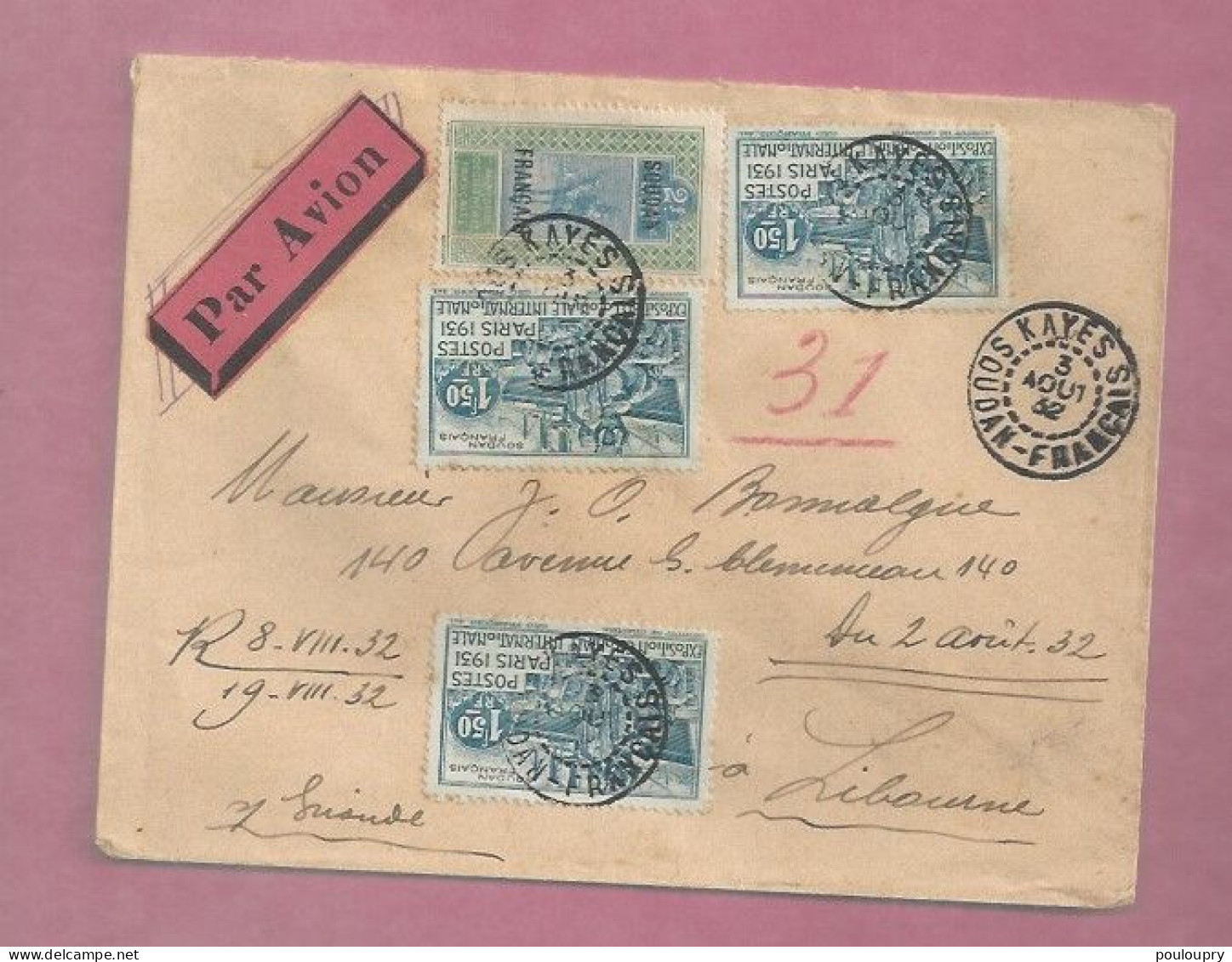 Lettre Par Avion De 1932 Pour La France - YT N° 35 Et 92 X 3 - Exposition Coloniale De Paris - Brieven En Documenten