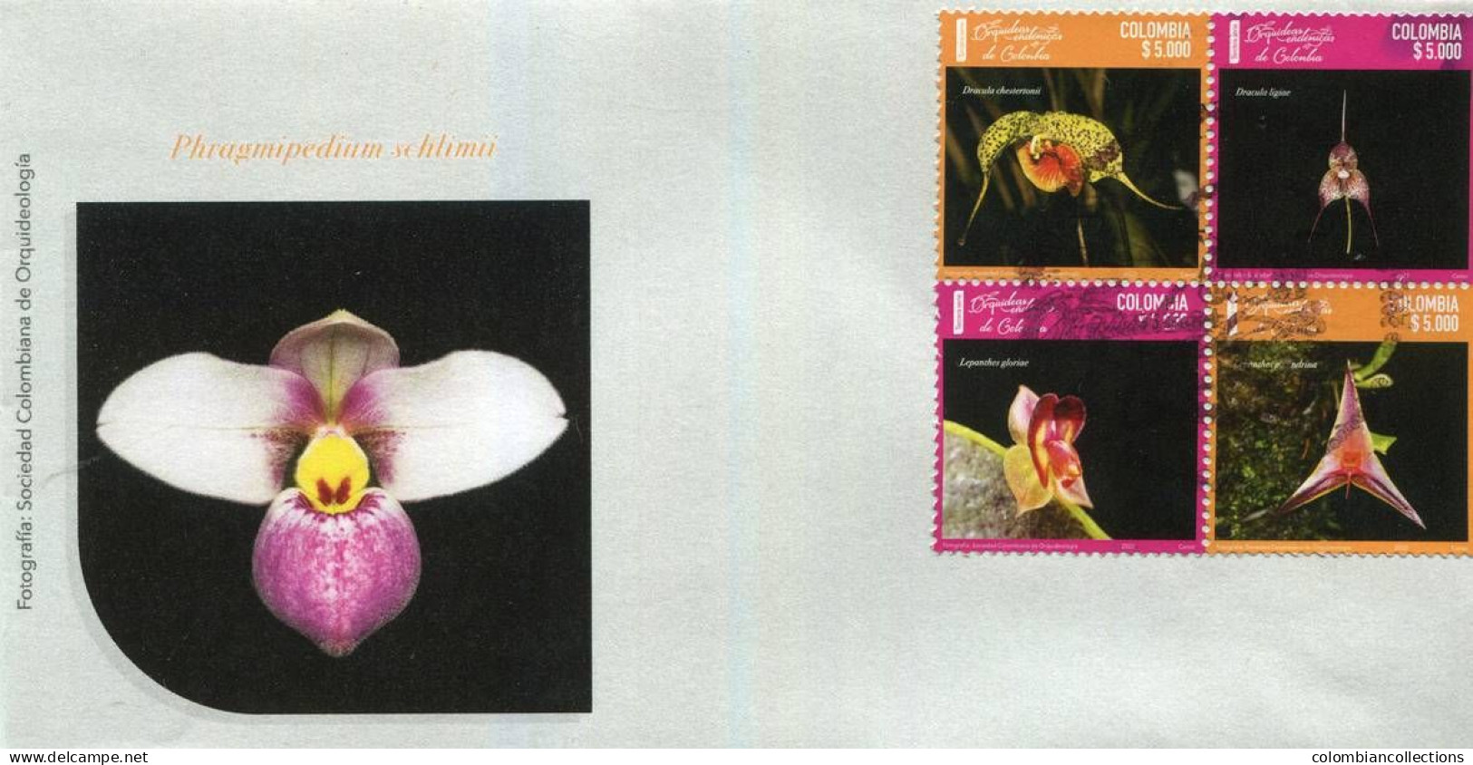 Lote 2022-23P, Colombia, 2022, 3 SPD-FDC, Tercera Serie Orquideas Endemicas De Colombia, Endemic Orchid - Colombie