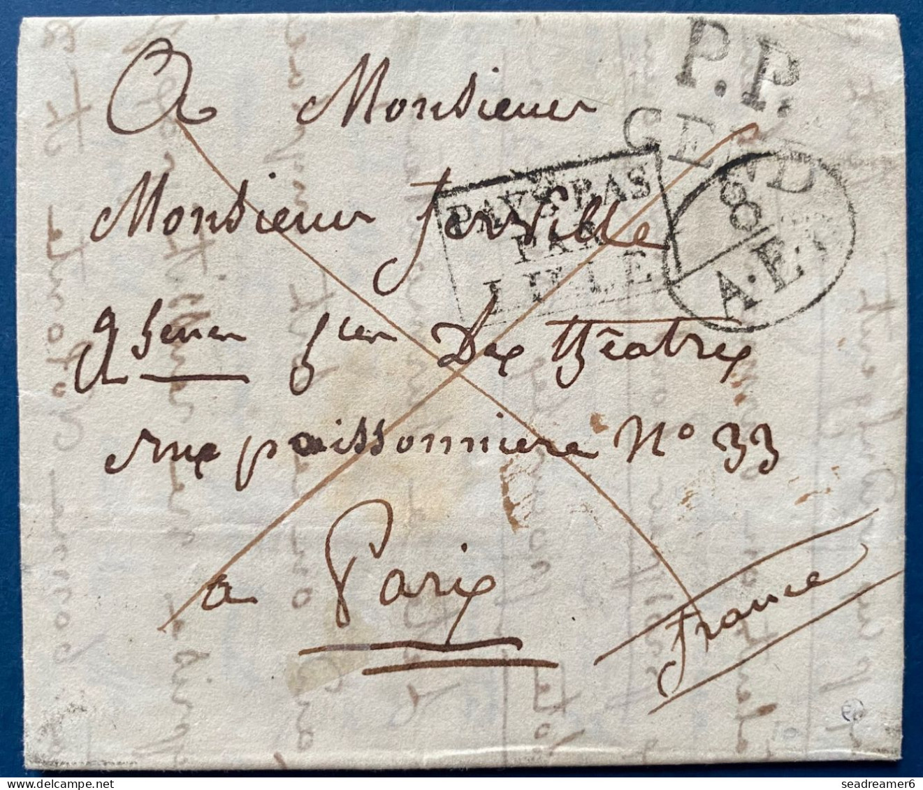 Lettre 1828 Marque Hollandaise "PP/ GEND "+  " (8/AED) " + Griffe " PAYS BAS PAR LILLE " + 10 Sols Au Dos Pour PARIS TTB - 1815-1830 (Période Hollandaise)