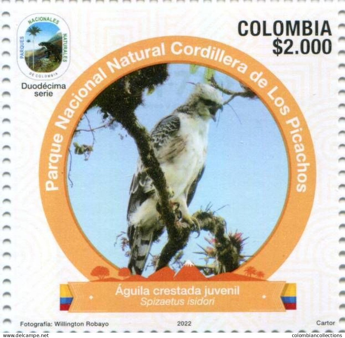 Lote 2022-24.2, Colombia, 2022, Sello, Stamp, Parques Nacionales, National Park 12 Issue, Aguila, Bird - Colombie